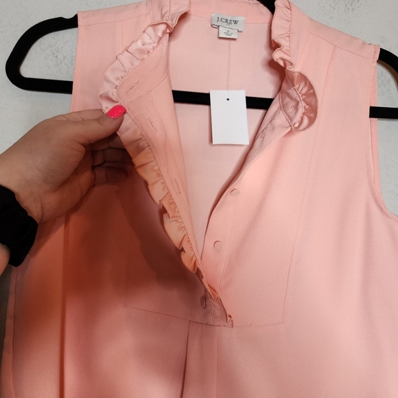 NWT J. Crew Size 6 Light Pink Coral Peach Ruffle Trim Crepe Sleeveless Blouse - Picture 6 of 16